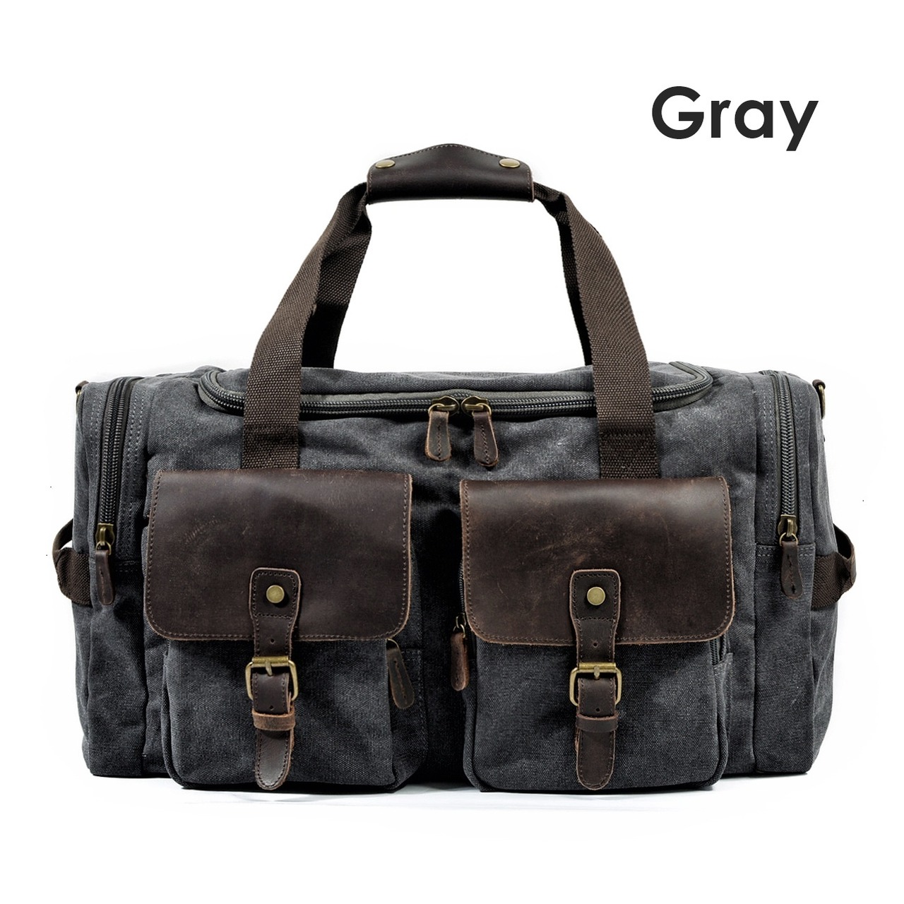 Canvas Leather Multi Pockets Boston Bag / キャンバス レザー マルチ ポケット ボストン バッグ