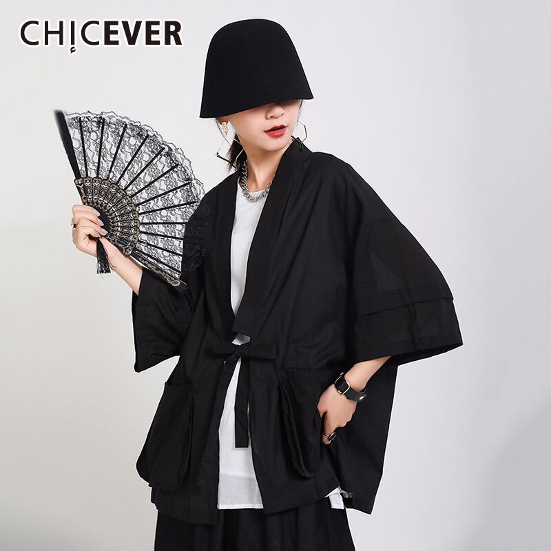 CHICEVERパッチワークポケットレディースジャケットスリークォータースリーブレースアップルーズシンコート2020夏服 サマー 夏物 6base534111740482