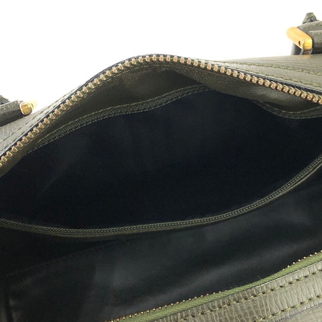 CELINE セリーヌ ブラゾン型押し ミニボストン ハンドバッグ カーキ vintage ヴィンテージ オールドセリーヌ 32rshv