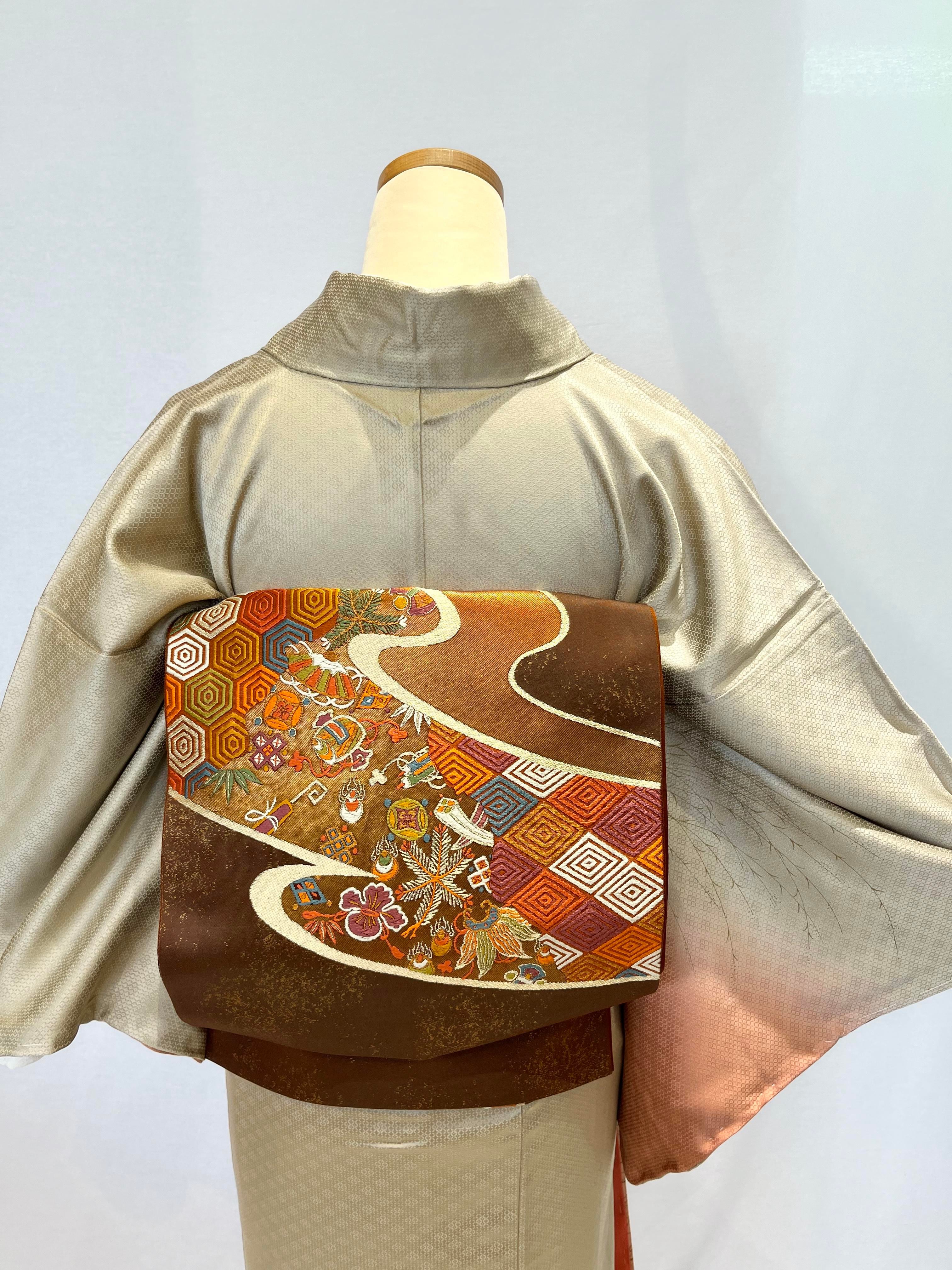2113 ベージュぼかし訪問着 袷単品 Houmongi(lined kimono