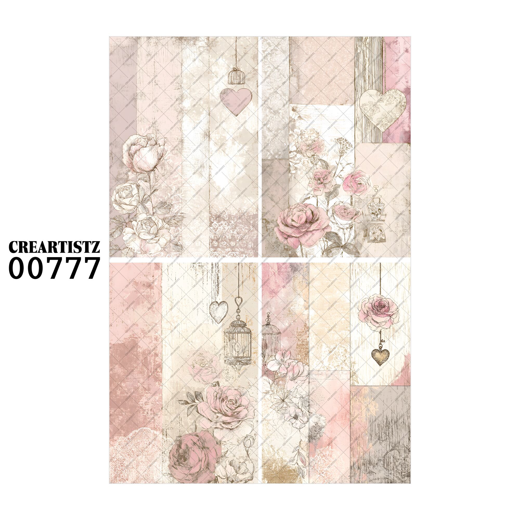 00777 背景 コラージュ素材 オリジナル 12枚セット (4種類×3枚) ペーパー/ステッカー CREARTISTZ