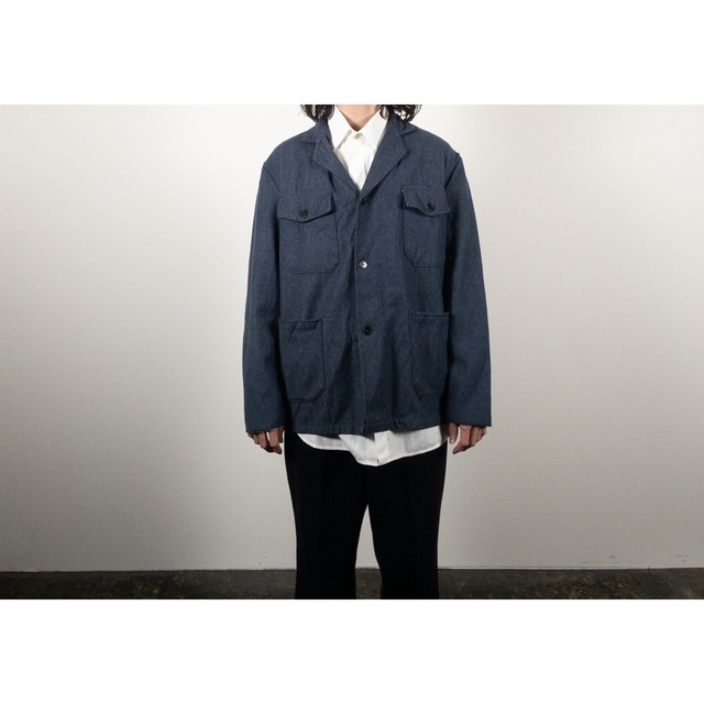 1950-60s "Italian Vintage" Blue Gray Wool Mixed Denim Work Jacket