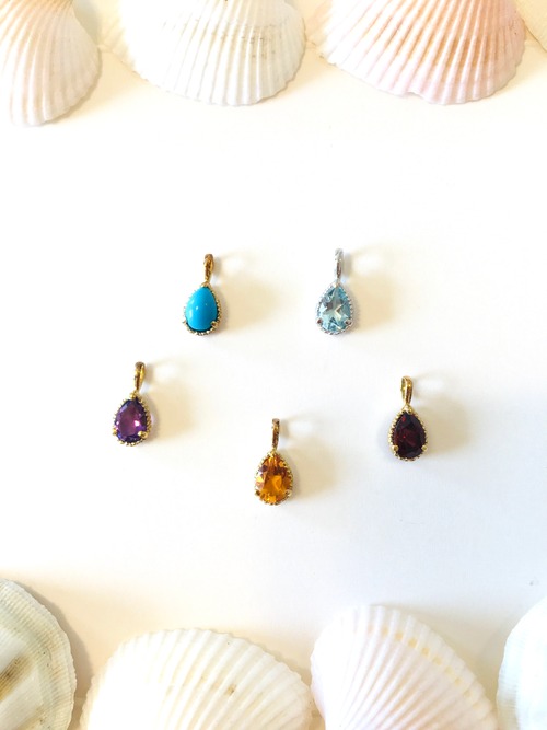 K18 / K18WG 天然石ドロップペンダントトップ