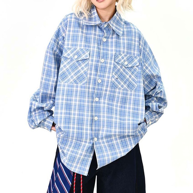 ストリートライクチェックパターンフードシャツ   R00712