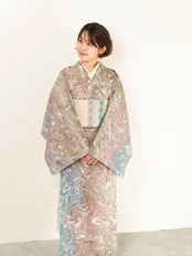 〈眠る森〉本墨流し柄 　洗えるきもの　シルジェリー｜単衣・袷・胴抜き対応