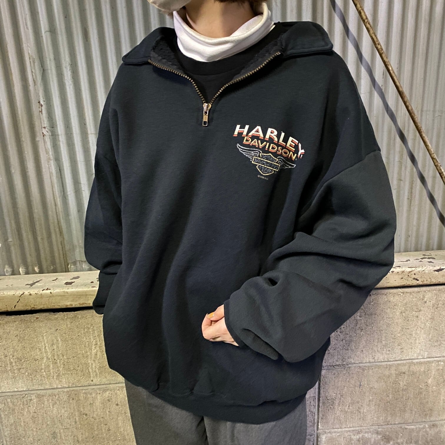 90年代 ハーレーダビッドソン 胸ロゴ バックプリント ハーフジップ 