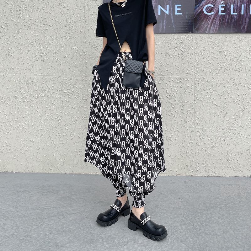 パンツ サマー薄手ハイウェストウェストプリントカジュアル 夏物 ラブタオタオダレンハウス24903405874