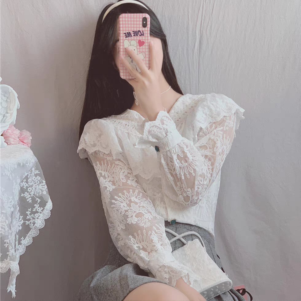 秋 白レース かわいい デート服 甘いトップス | LiLilac 秋 白レース かわいい デート服 甘いトップス | LiLilac