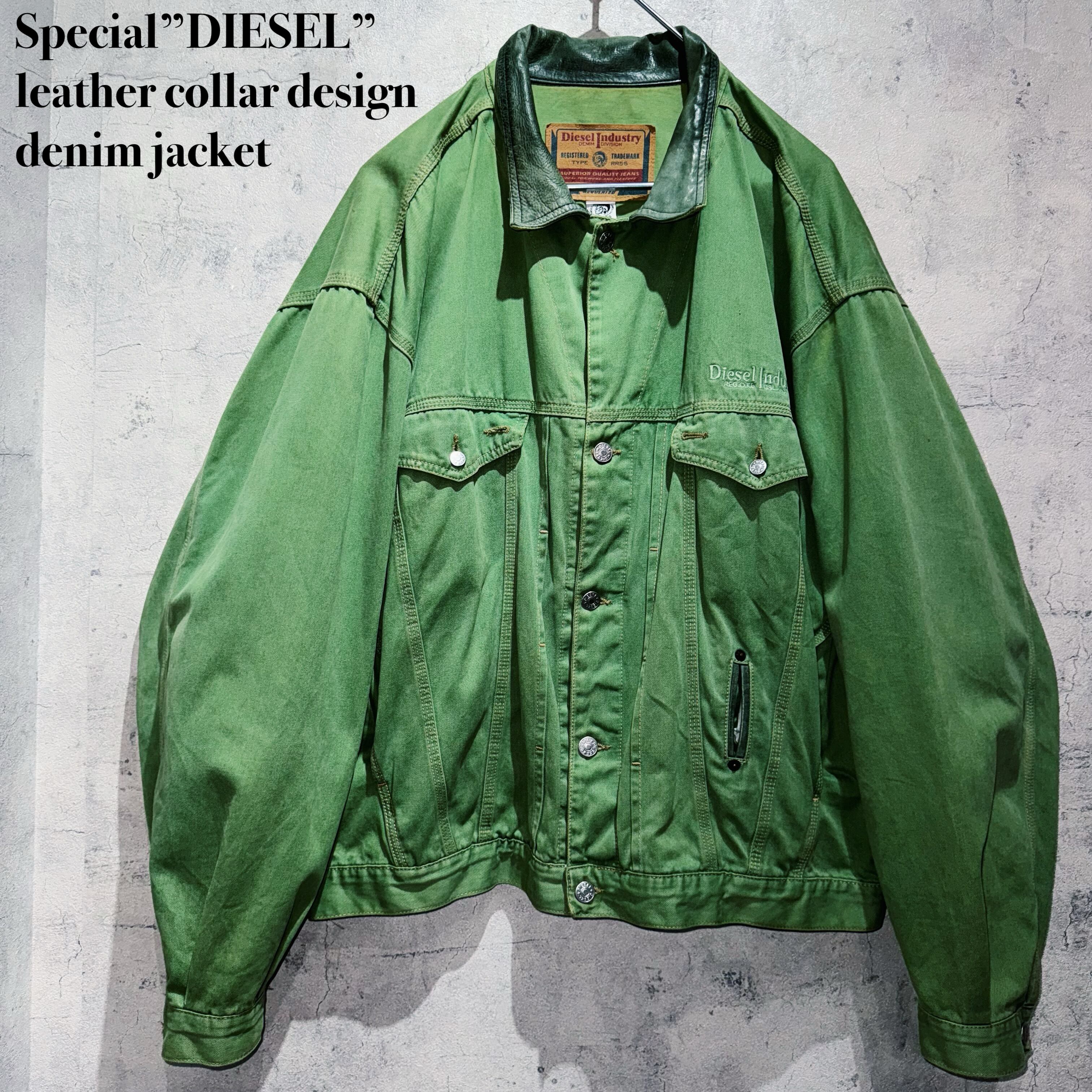 Special”DIESEL”leather collar design denim jacket