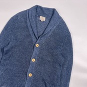 リネン100% green label relaxing グリーンレーベル ショールカラー メッシュ ニット カーディガン M/ネイビー系