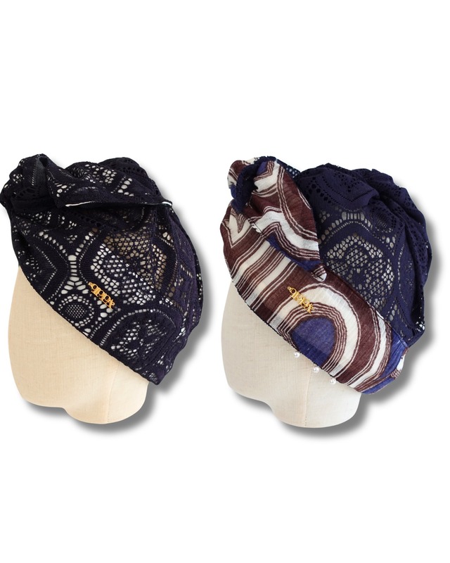 HAIR WRAP｜ Navy Lace