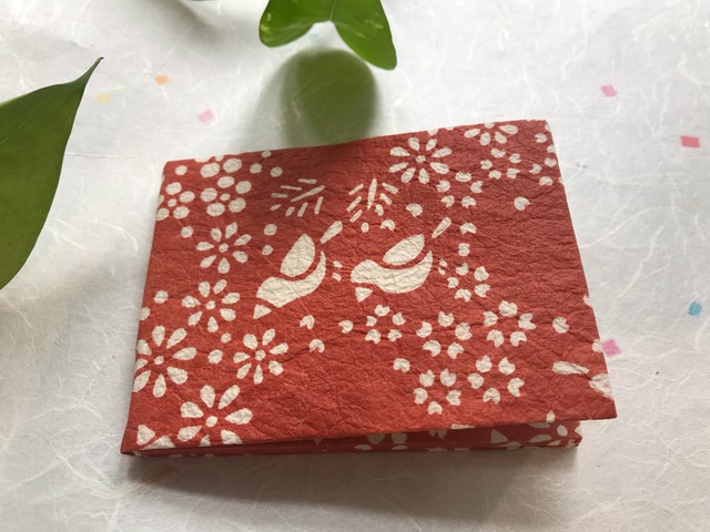 京都黒谷和紙 型染めミラー （赤茶色）