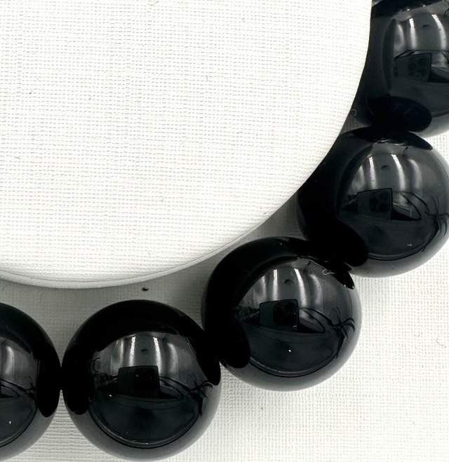 (00666)オブシディアン【14mm】　Obsidian 　黒曜石　魔除け　厄除け　ラウンドカット　 ブレスレット
