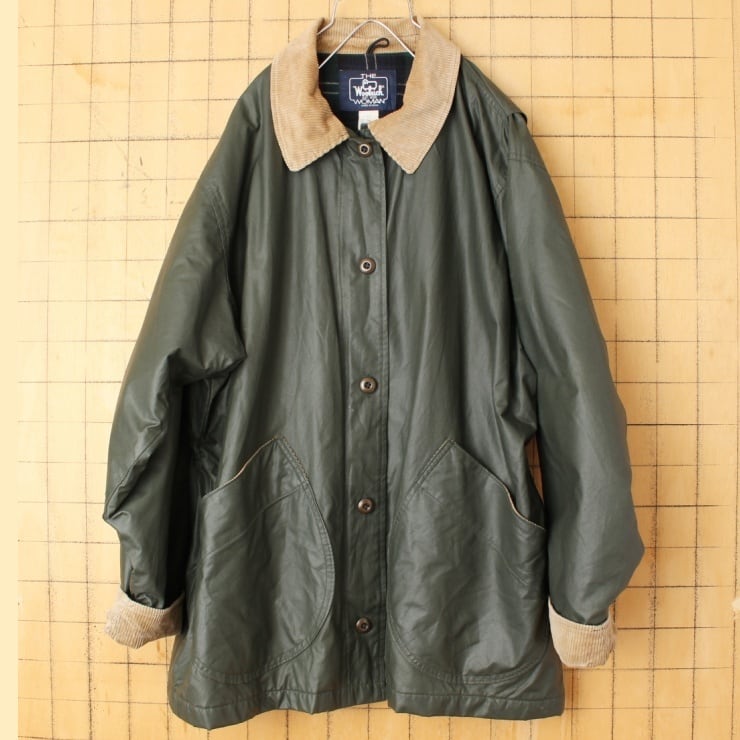 70s 80s USA製 Woolrich ウールリッチ レイン コート レディースL カーキ グリーン アウトドア ジャケット アメリカ古着　 091022aw47