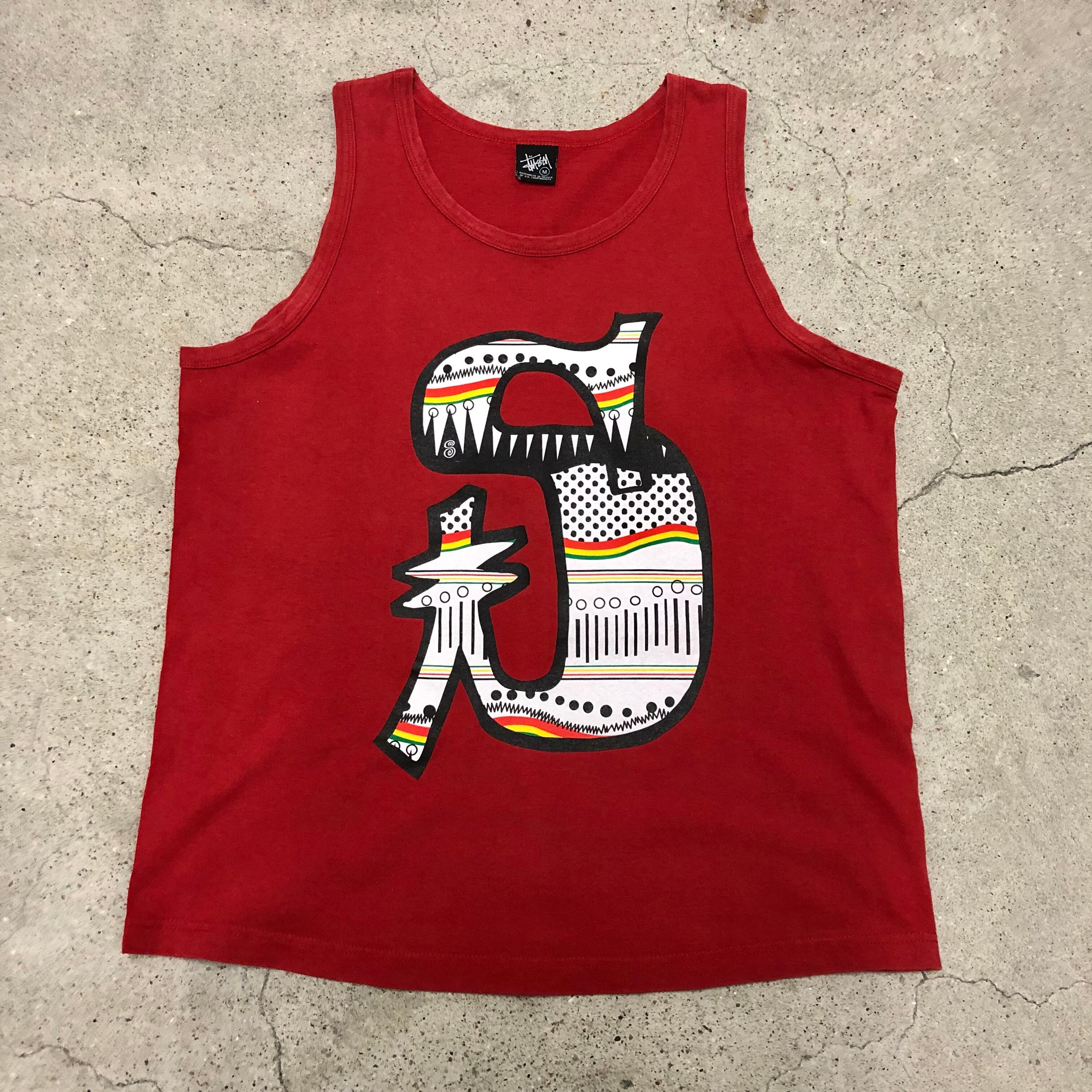 00s OLD STUSSY/S Logo tank top/M/ラスタ柄/Sロゴプリント/タンク