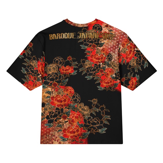 和紋様装飾　牡丹黒　和柄ユニセックス 180G Performance Tシャツ