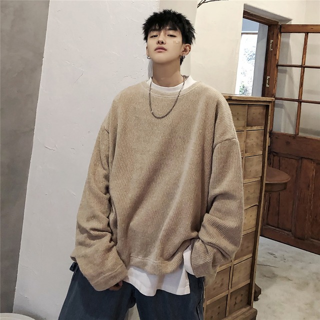 【ラウンド ネック セーター  】シンプル  　韓国風　オーバーサイズ