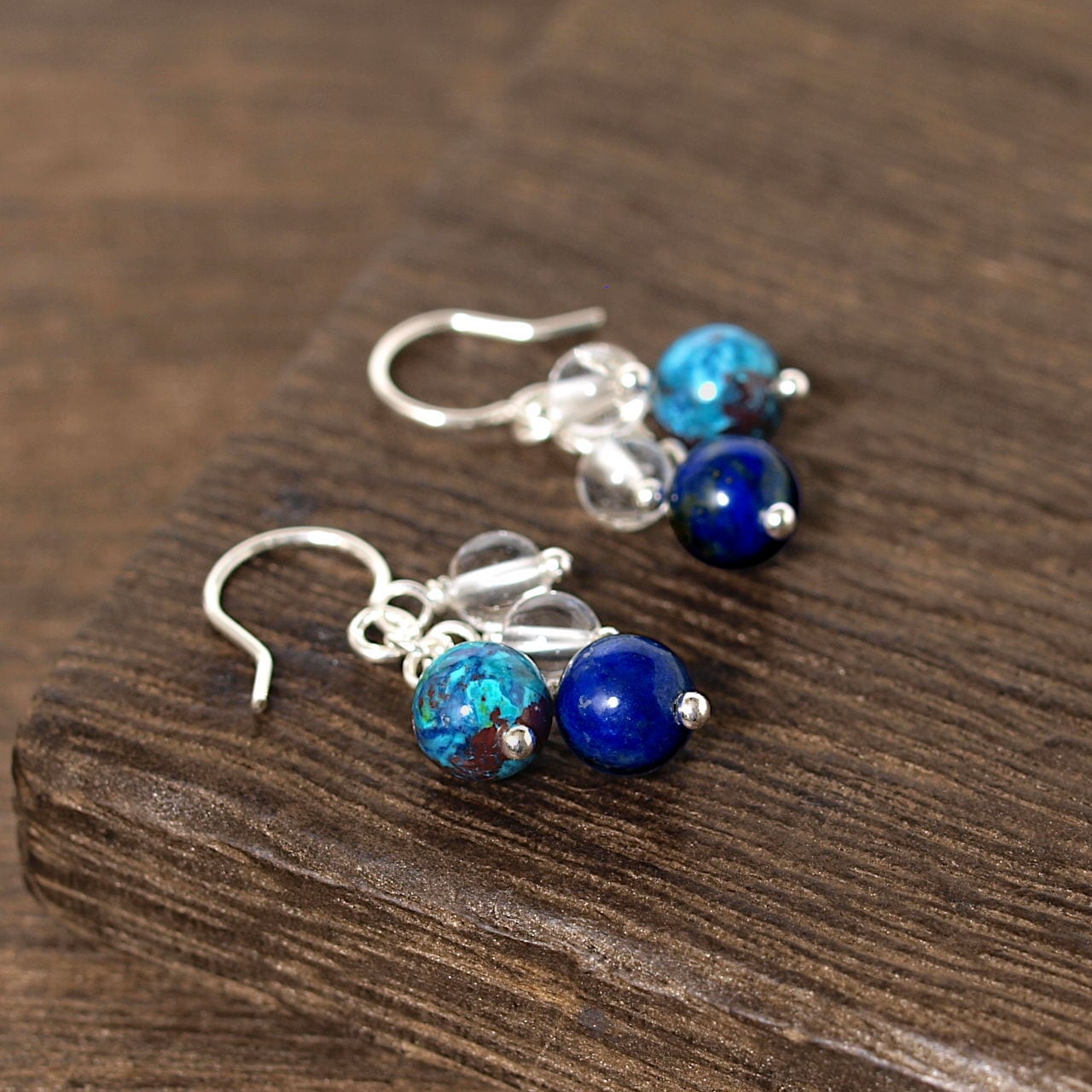 ラピスラズリ＋クリソコラ＋水晶ピアス・イヤリング | Natural Style