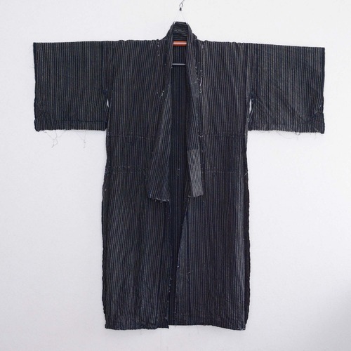 着物 ほどき 藍染 縞模様 木綿 リメイク素材 ジャパンヴィンテージ 大正 昭和 | indigo kimono robe cotton stripe unravel japan vintage