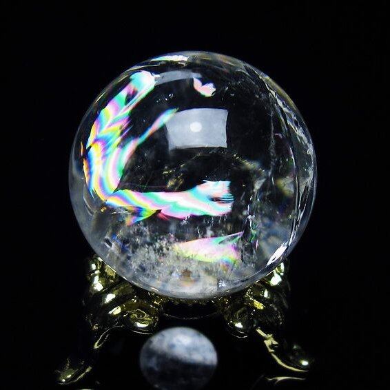 アイリスクォーツ 水晶 丸玉 虹入り 26mm 水晶玉 置物 スフィア 141-6967