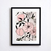 Natural|花の線画とリアルな質感が調和する北欧モダンアートポスター|ナチュラルなくすみ色で上品に彩るインテリアにA3ポスター