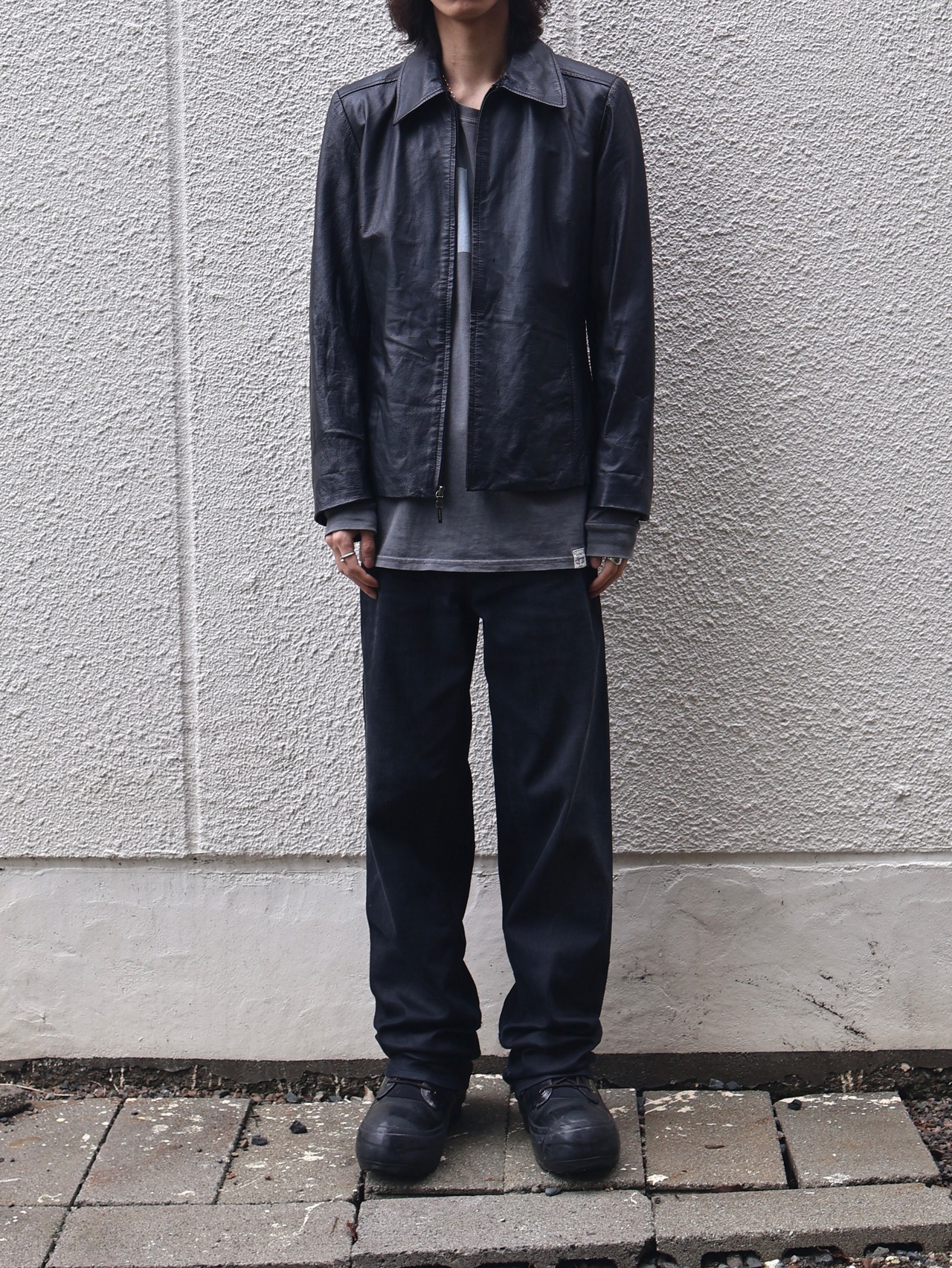 minimal zip up leather jacket