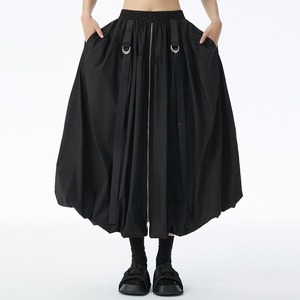 BLACK ELASTIC WAIST A-LINE LONG BALLOON SKIRT 1color M-14706