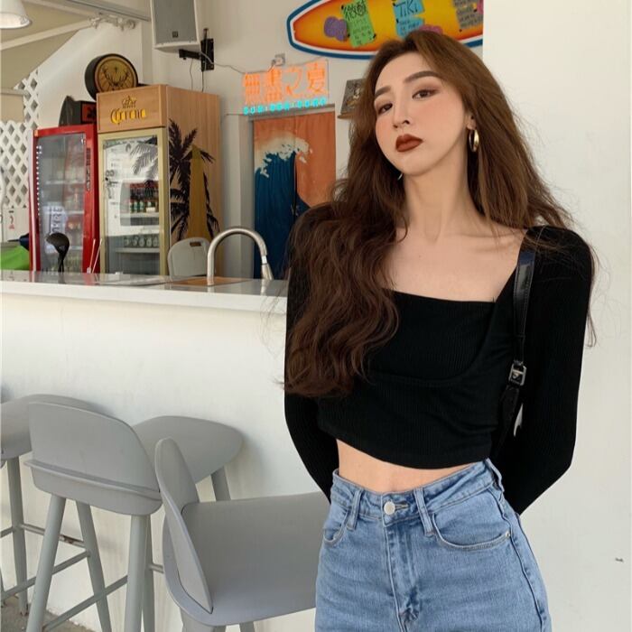 オータムスタイルショートトップス スリムシャツ ベーシックTシャツ レディース ロング 秋物 スクウェア ドラファッションホール40078325837