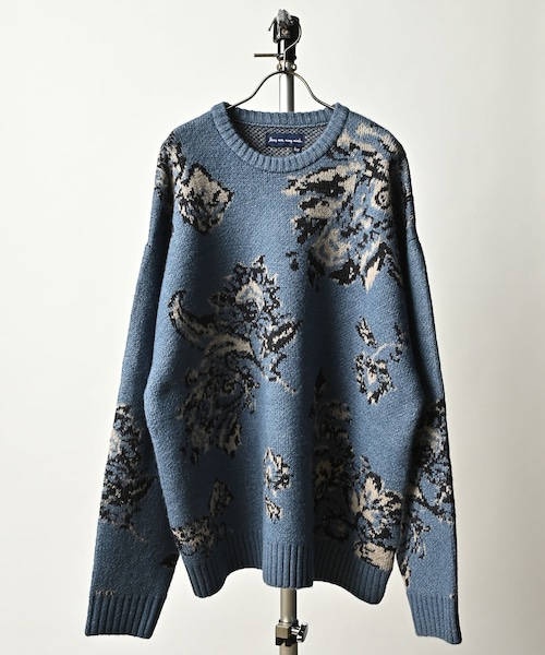 many men many mind mohair touch batik pattern loose silhouette jacquard crew neck (BLU) M2221005