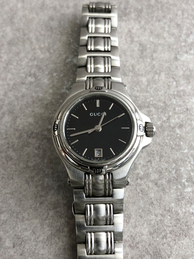 GUCCI グッチ 腕時計 シルバー×ブラック ロゴ ステンレススチール 9040L vintage ヴィンテージ オールド fdpzxa