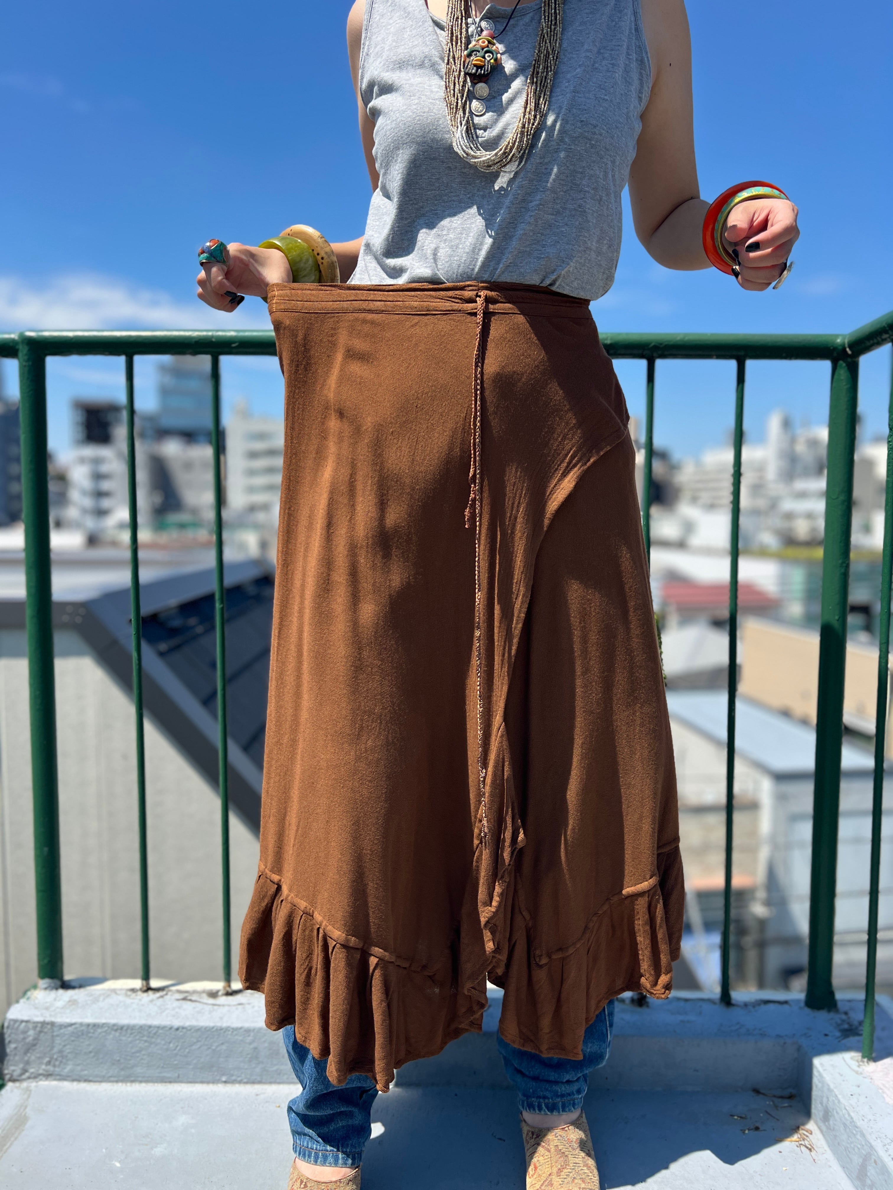 Vintage browm cotton wrap design skirt