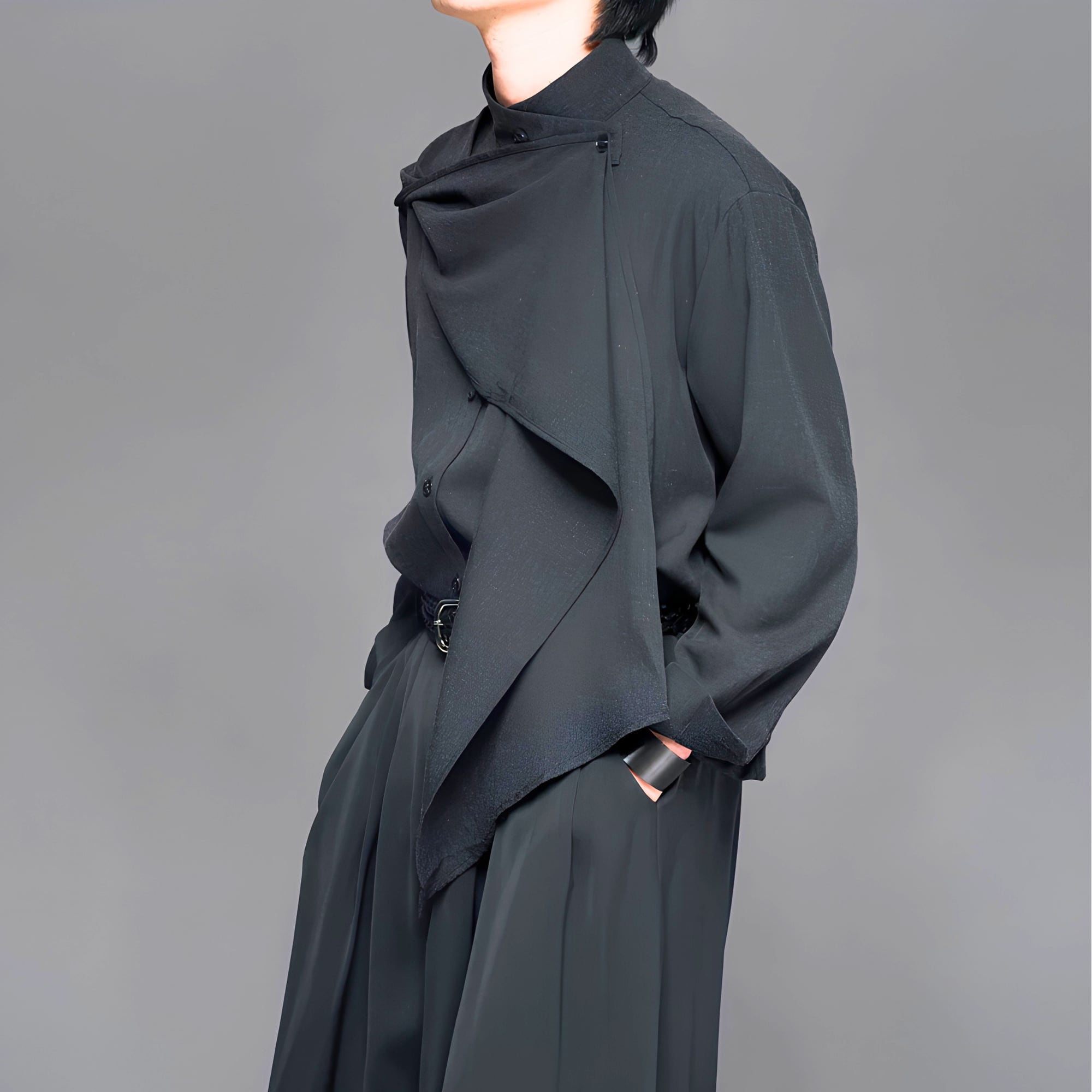 【ORV0118】Retro Tailored Wrap-Collar Long-Sleeve Shirt / 3color