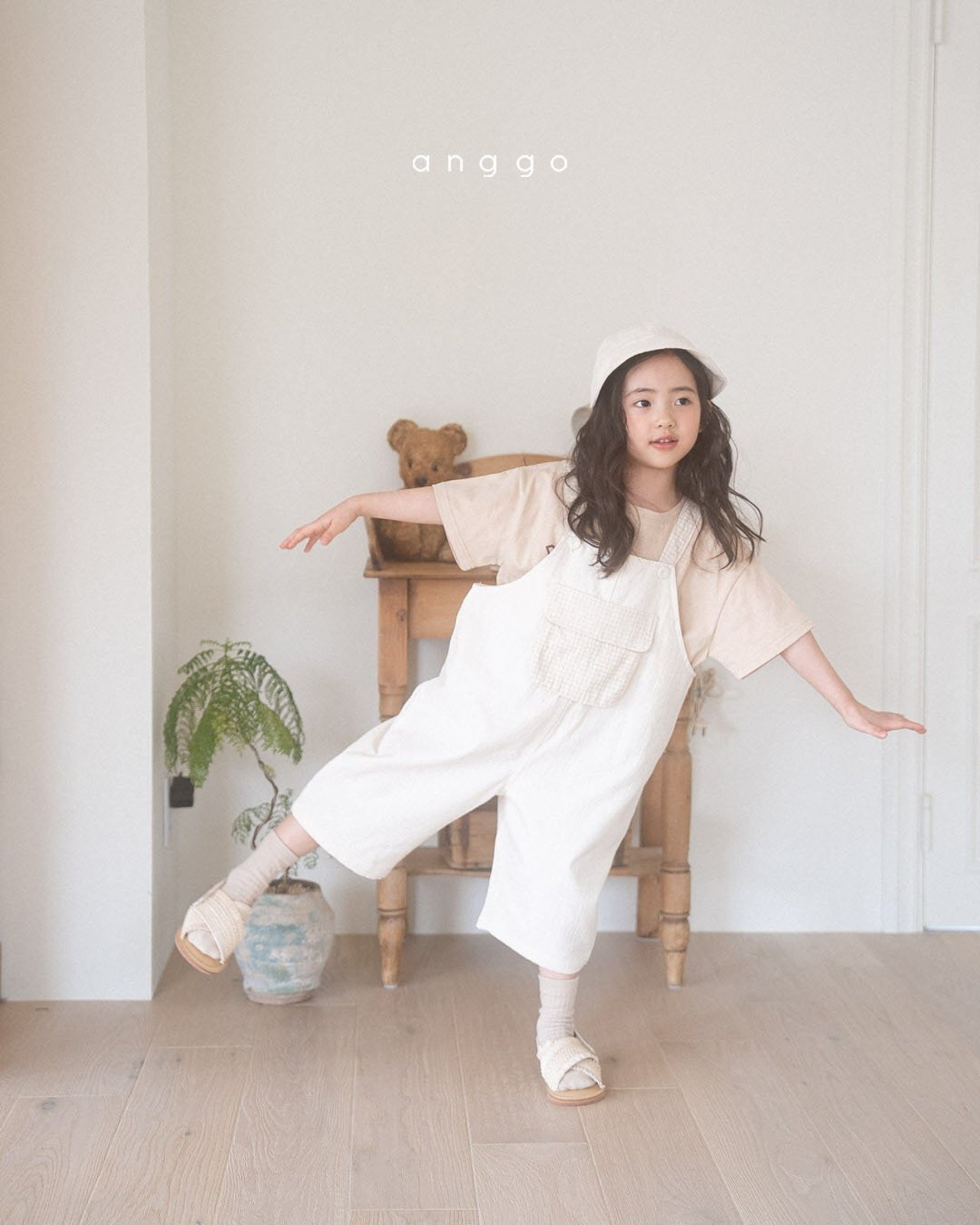 【anggo】サンドオーバーオール クリーム 90〜110cm - 4