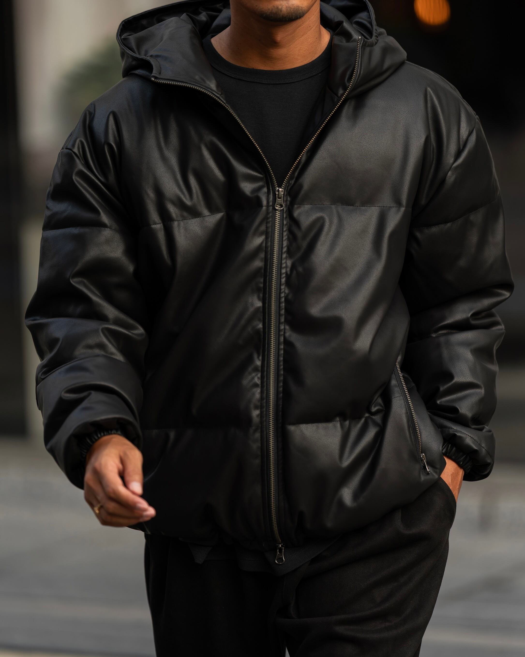 Synthetic Leather Padded Hooded Jacket［2523amy-5］アウター | AMUY