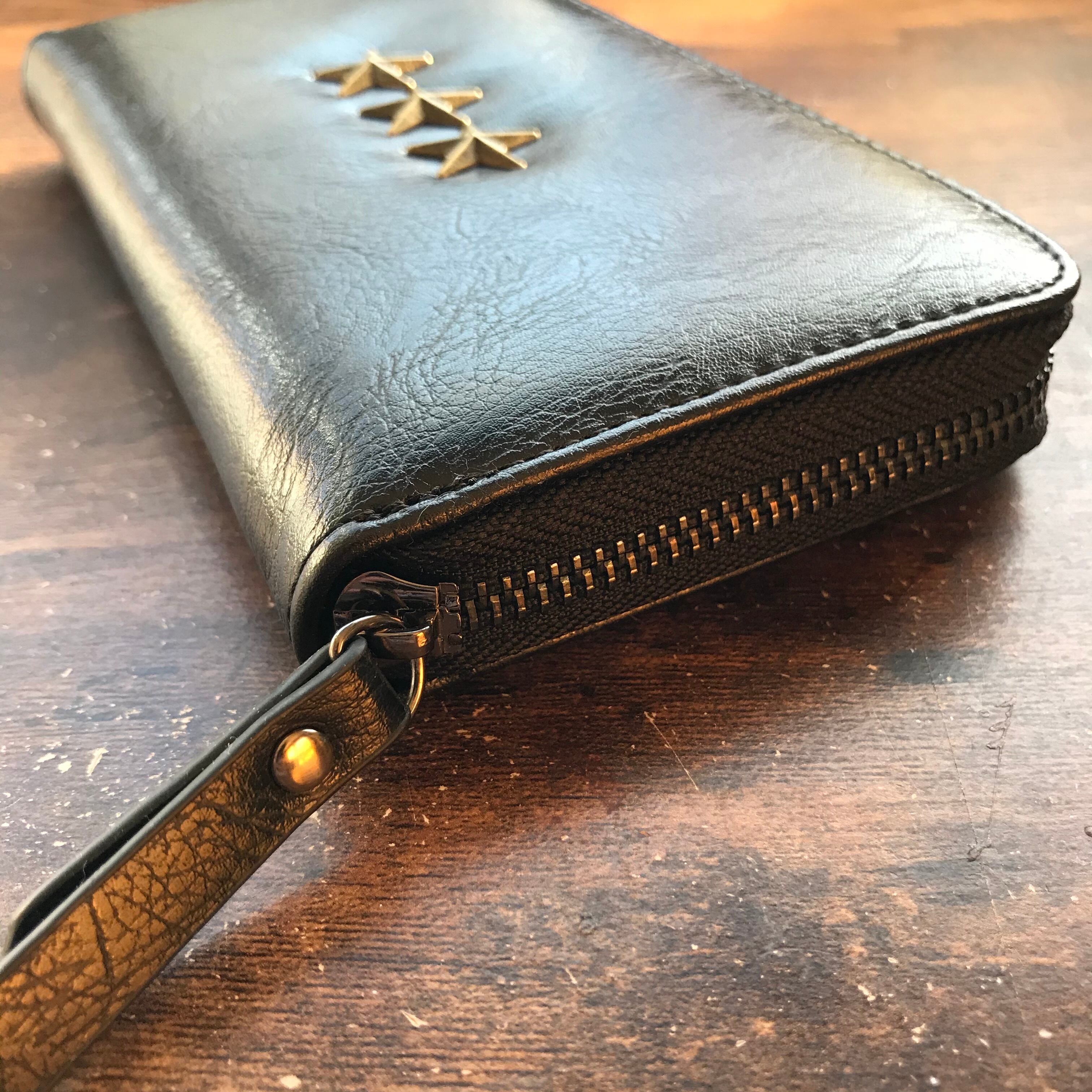 星型 スタッズ 長 財布 ( iPhone スマホ 収納 可 ) PU レザー メンズ 星型 スタッズ 長 財布 ( iPhone スマホ 収納 可 ) PU レザー メンズ