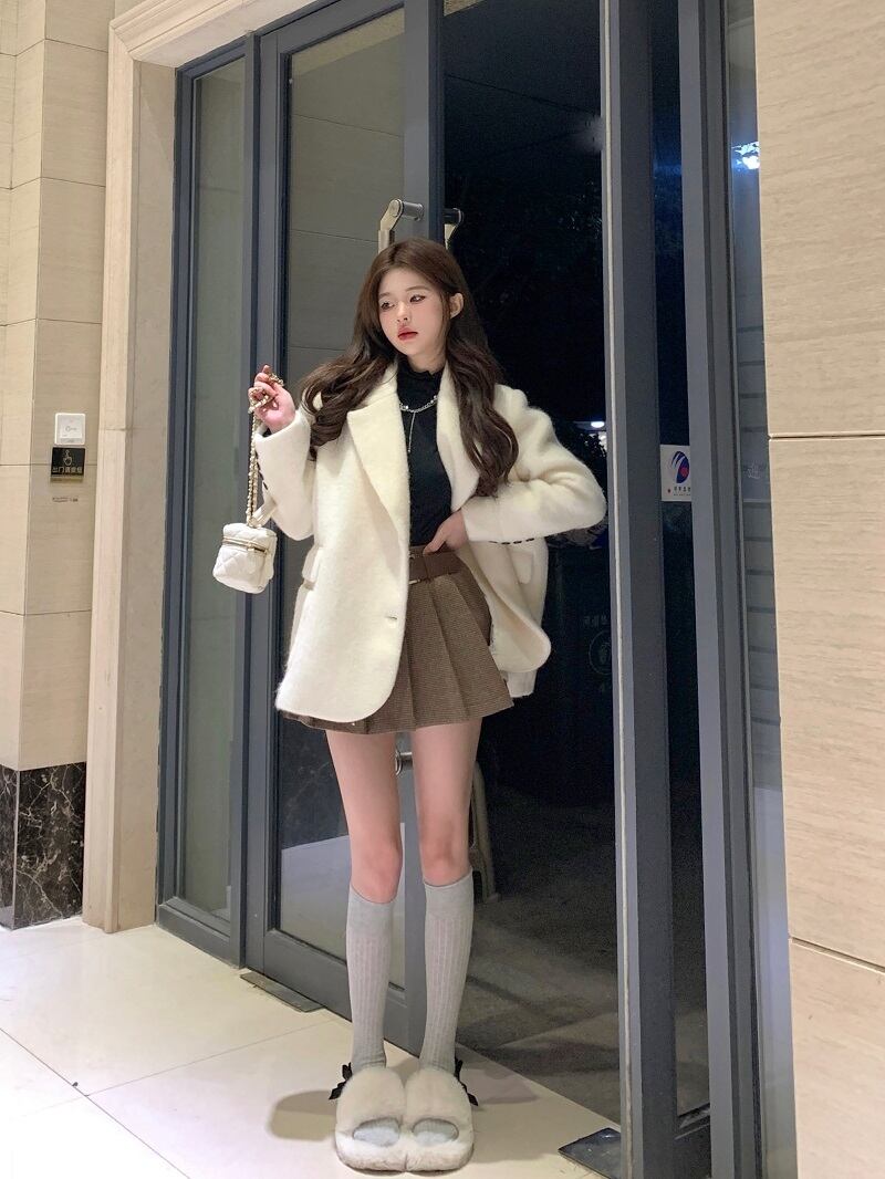 コート レディース アウター 襟付き ショートコート 韓国ファッション 可愛い フェミニン セクシー ガーリー 無地 長袖 冬コート おしゃれ Luluca 韓国トレンドファッションluluca ルルカ