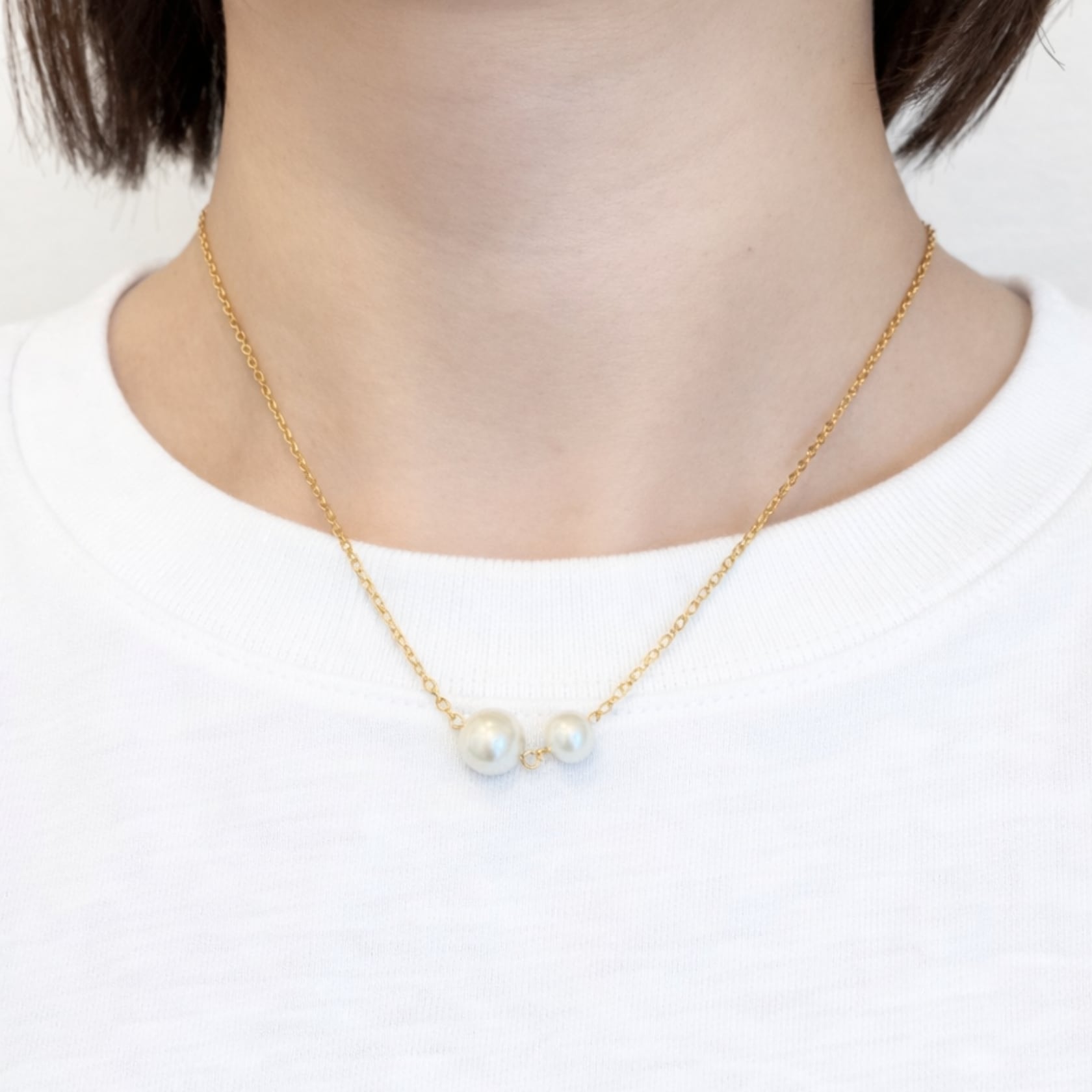 淡水真珠 8mm × 6mm バランスネックレス】真鍮 ゴールドメッキ 43cm