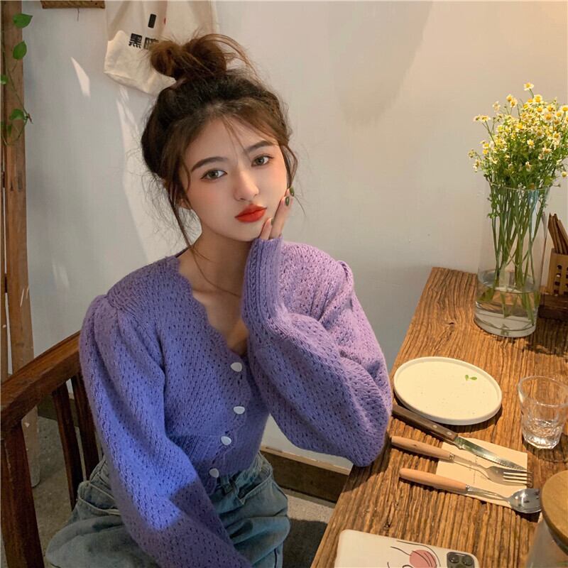 Vネックニットカーディガンオータム薄手セーター コート ショートトップス ロング 大人ガーリー スウィート キュート カジュアル 秋物 モンロー96667630617