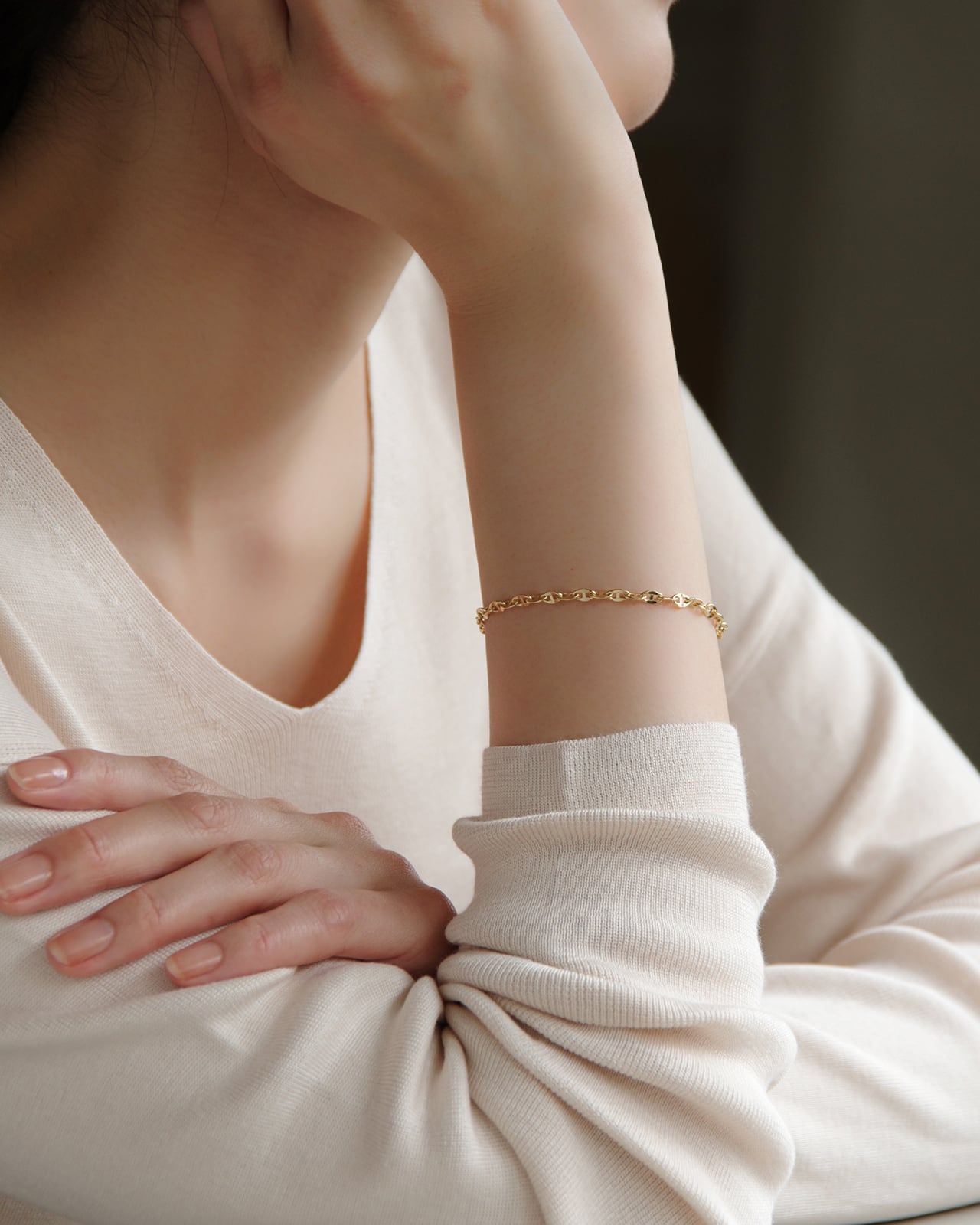 K18イエローゴールド中空アンカーチェーン ブレスレット