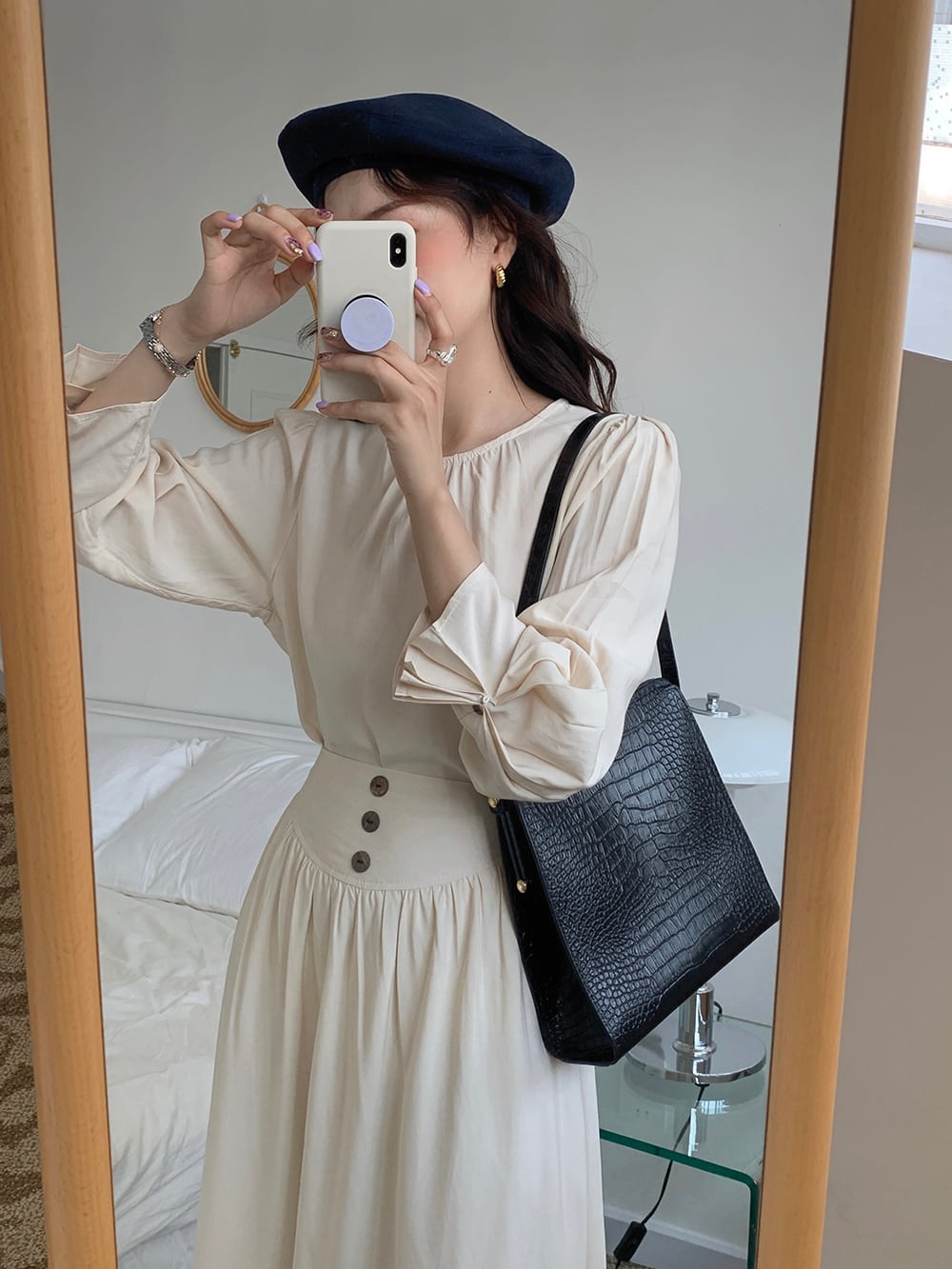 スリーブトップス スカート セット オータムスリムウェストAライン 秋物 ビッグFスモールZ韓国25626871907