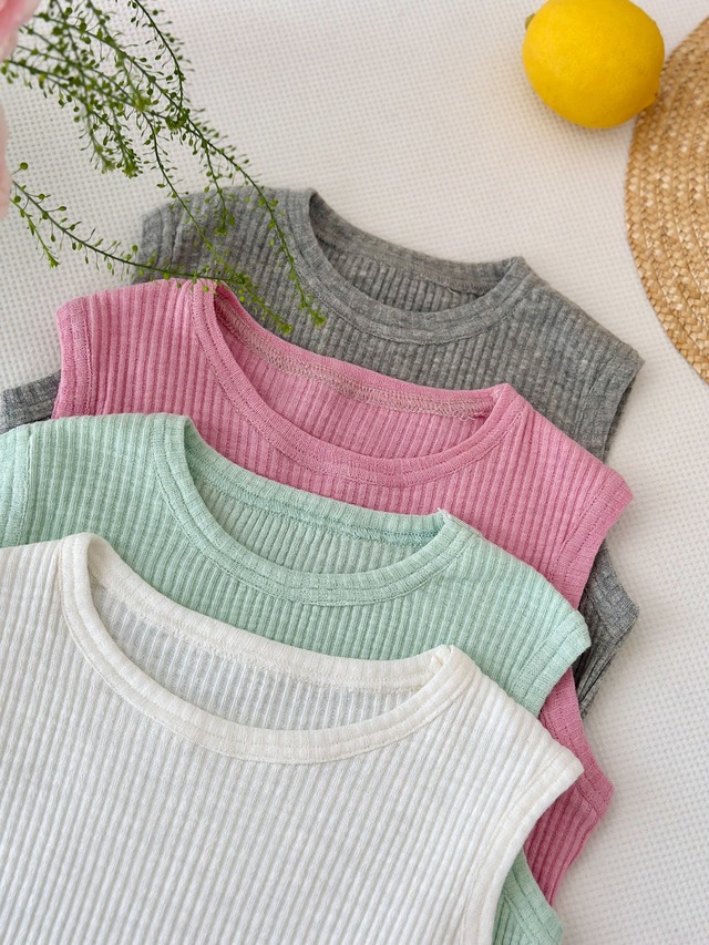 【KID】シャインバイブシンプルリブノースリーブTシャツ - 13