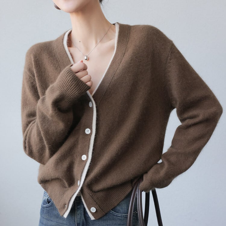 ボタンフロント バイカラー ニットカーディガン 1col H11122