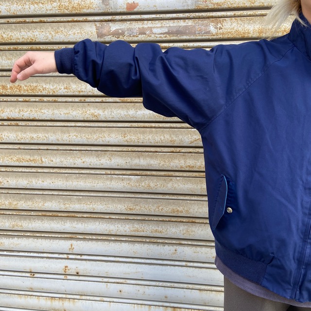 90s ランズエンド リバーシブルスウィングトップ 紺 ターコイズカラー XL