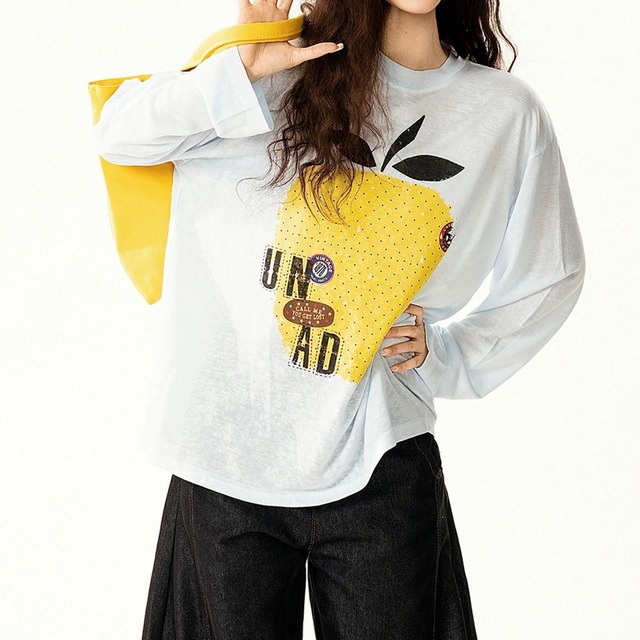 フルーツモチーフリラックスロングスリーブTシャツ 2col R02587