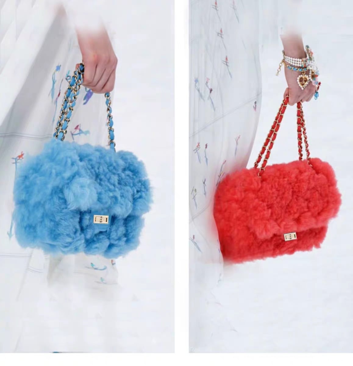 3カラー】モヘア ファー バック ファー チェーン バック オレンジ