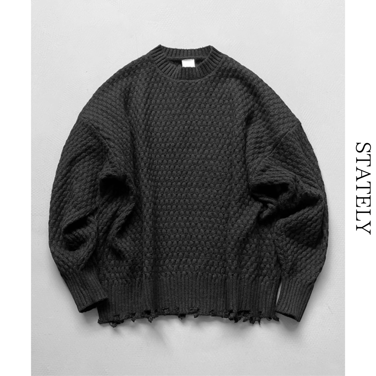 Damage Waffle Knit Sweater/5color_T49・画像2