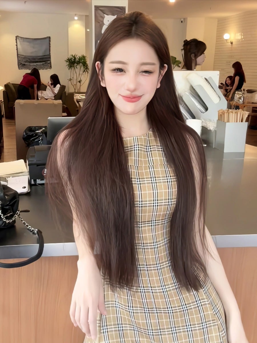 ベージュ チェック柄 ノースリーブ ミニワンピース S