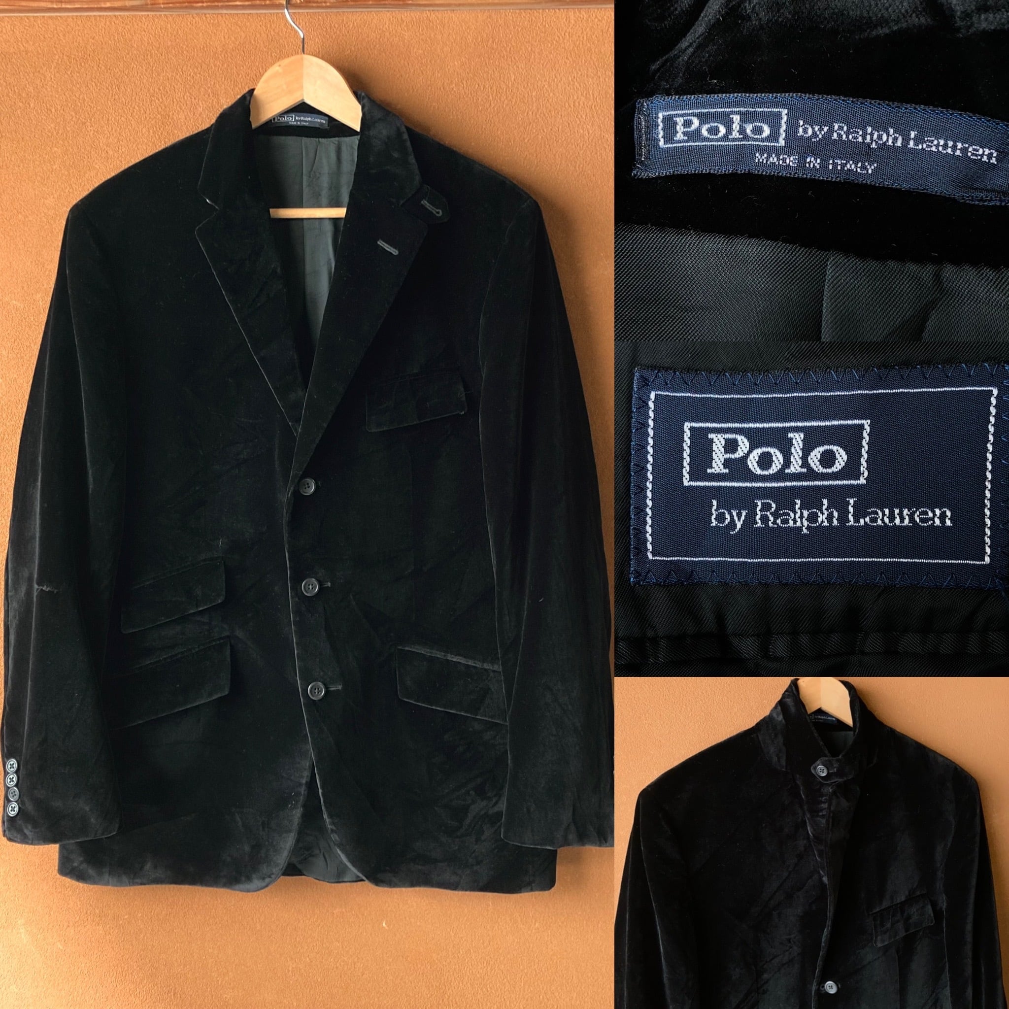 90's POLO by Ralph Lauren ベロアテーラードジャケット 黒 ITALY製【0304A55】