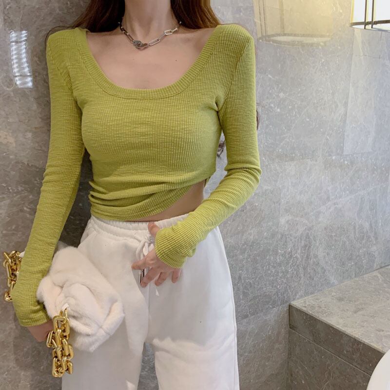 Tシャツ シャツ スリムニットスプリングトップス ロング 春物 ブラックストロベリース58331241210