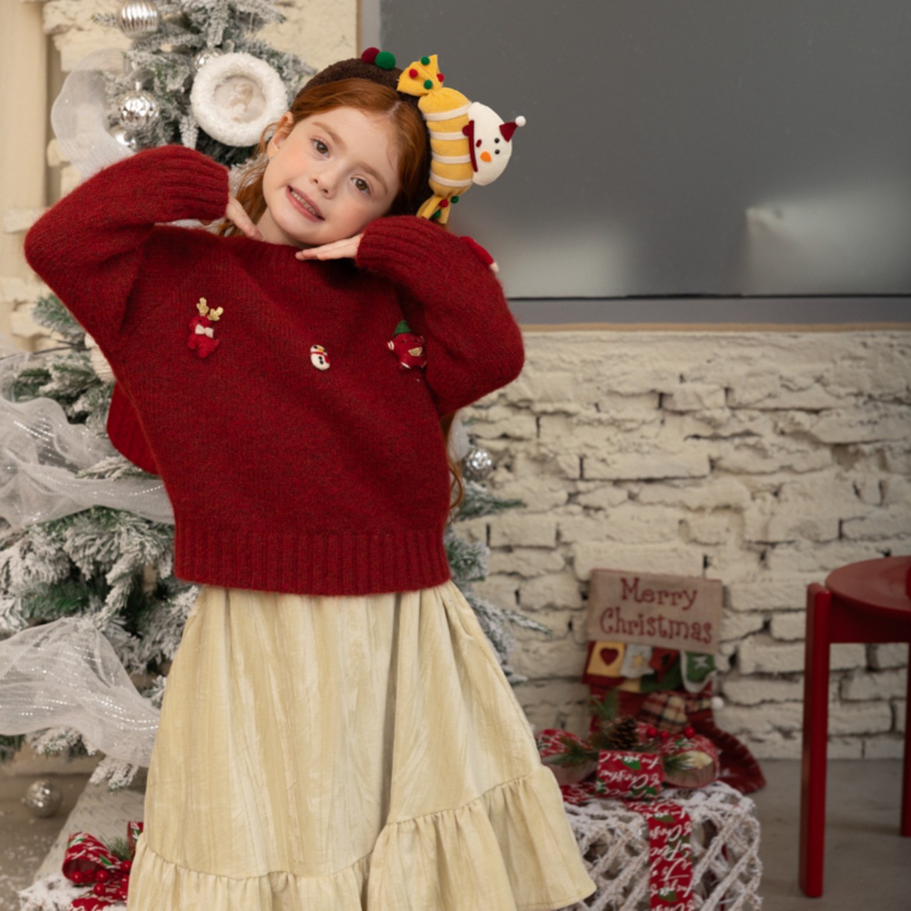 冬クリスマスモチーフ クルーネックセーター